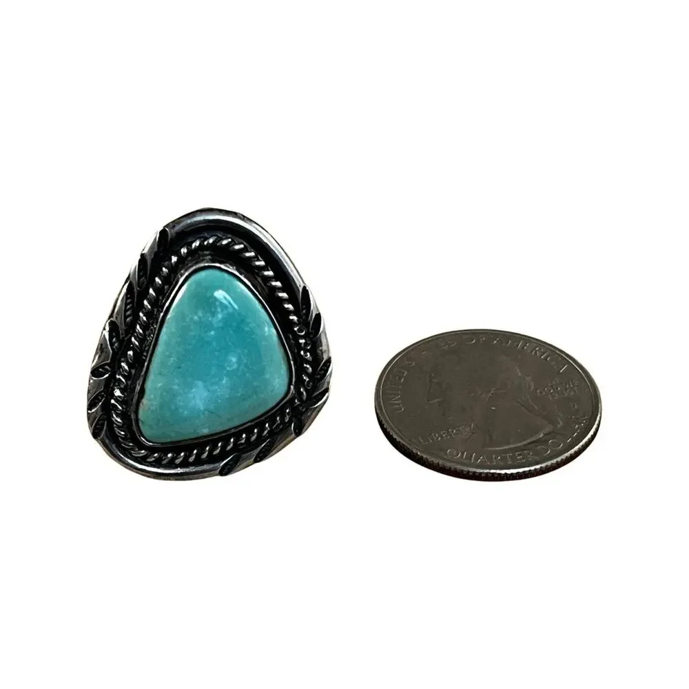 Vintage Turquoise Ring Signed FC, Sterling Silver Native American Ring Sz 7